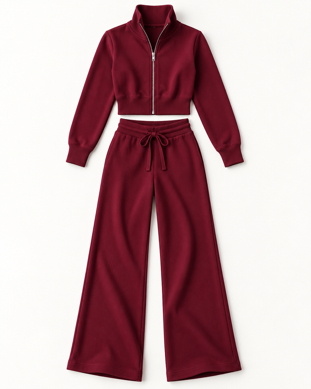 Conjunto de Punto con Cremallera y Pantalón Ancho para Mujer