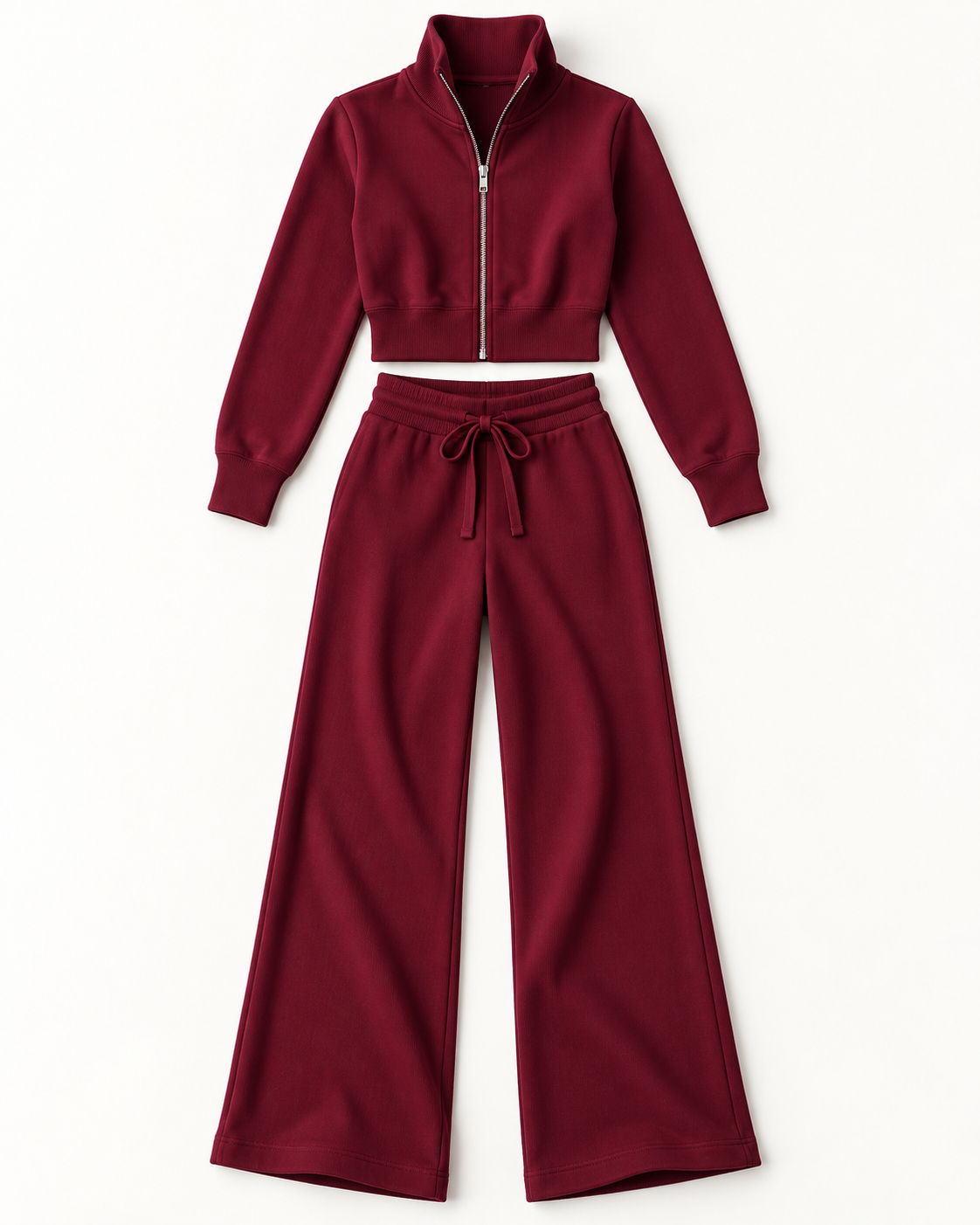 Conjunto de Punto con Cremallera y Pantalón Ancho para Mujer
