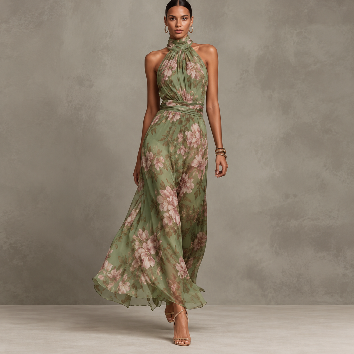Jimena | Vestido Largo Halter con Estampado Floral