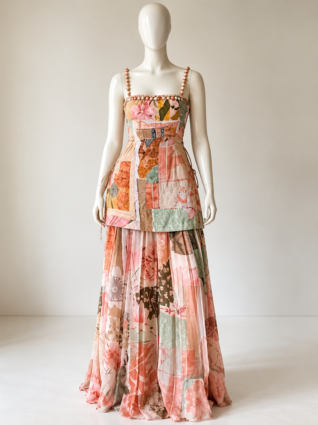 Noelia | Vestido Largo Plisado con Estampado Patchwork
