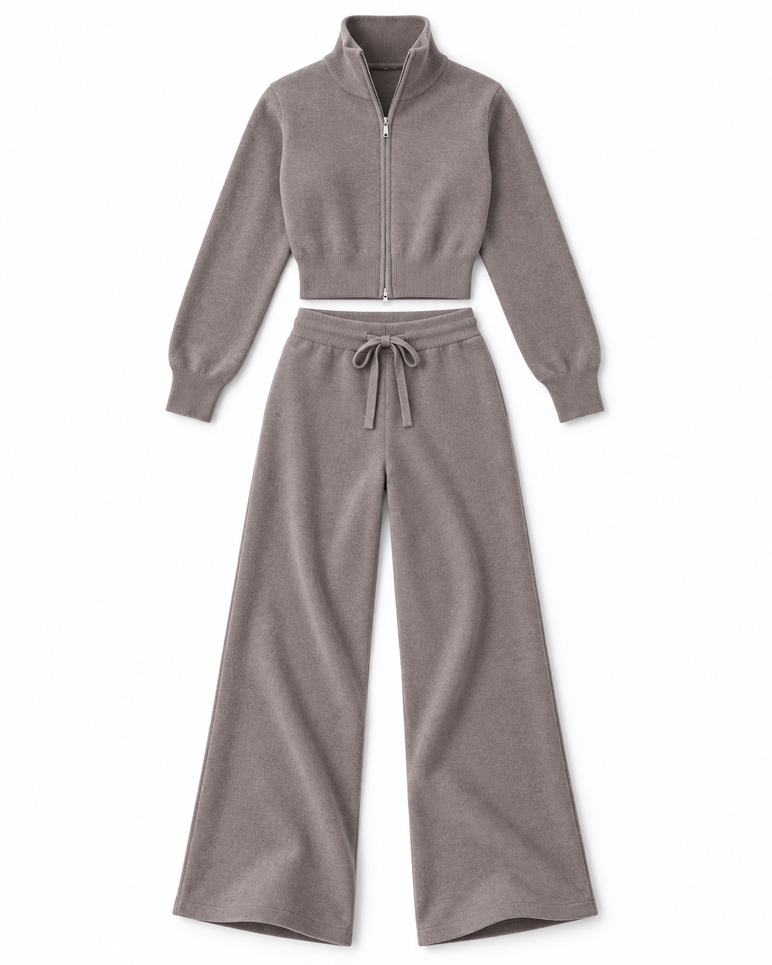 Conjunto de Punto con Cremallera y Pantalón Ancho para Mujer