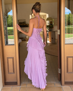 Ainhoa | Vestido Largo Halter con Volantes y Espalda Descubierta