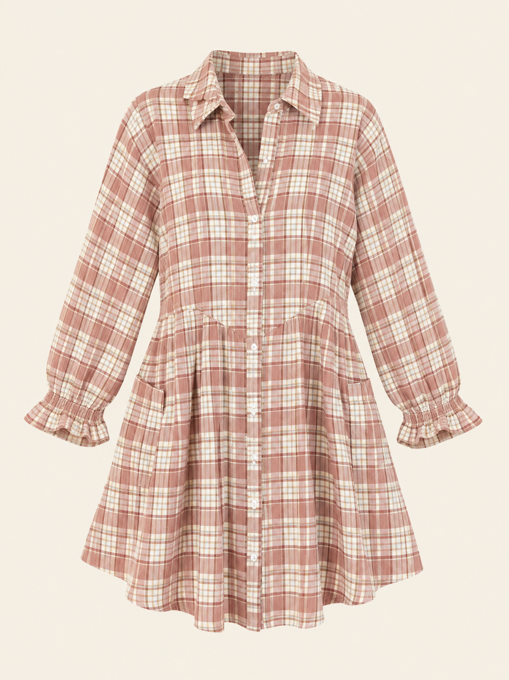 Vestido Camisero a Cuadros Rosa para Mujer