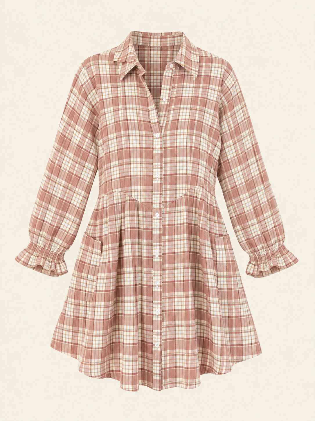 Vestido Camisero a Cuadros Rosa para Mujer