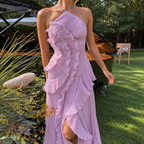 Ainhoa | Vestido Largo Halter con Volantes y Espalda Descubierta
