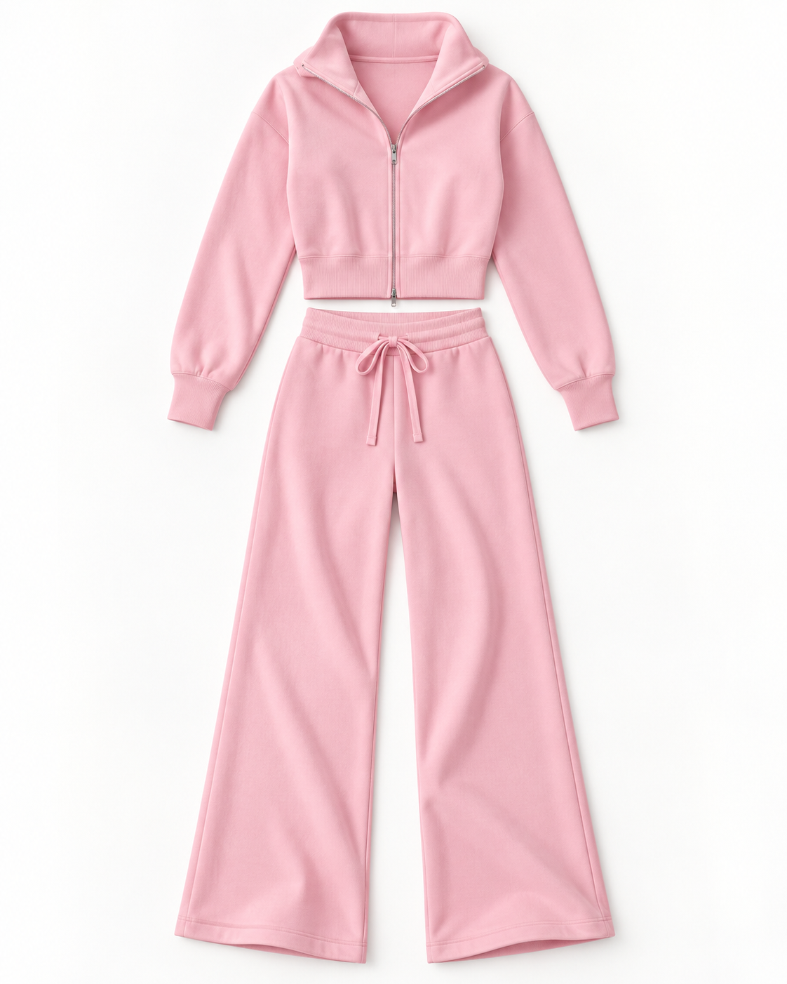 Conjunto de Punto con Cremallera y Pantalón Ancho para Mujer