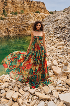 Mara | Vestido Largo Palabra de Honor Estampado