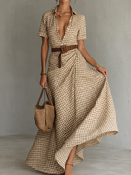 Lorena | Vestido Camisero Largo de Cuadros Vichy