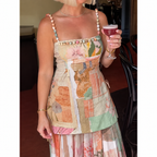 Noelia | Vestido Largo Plisado con Estampado Patchwork