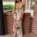 Noelia | Vestido Largo Plisado con Estampado Patchwork