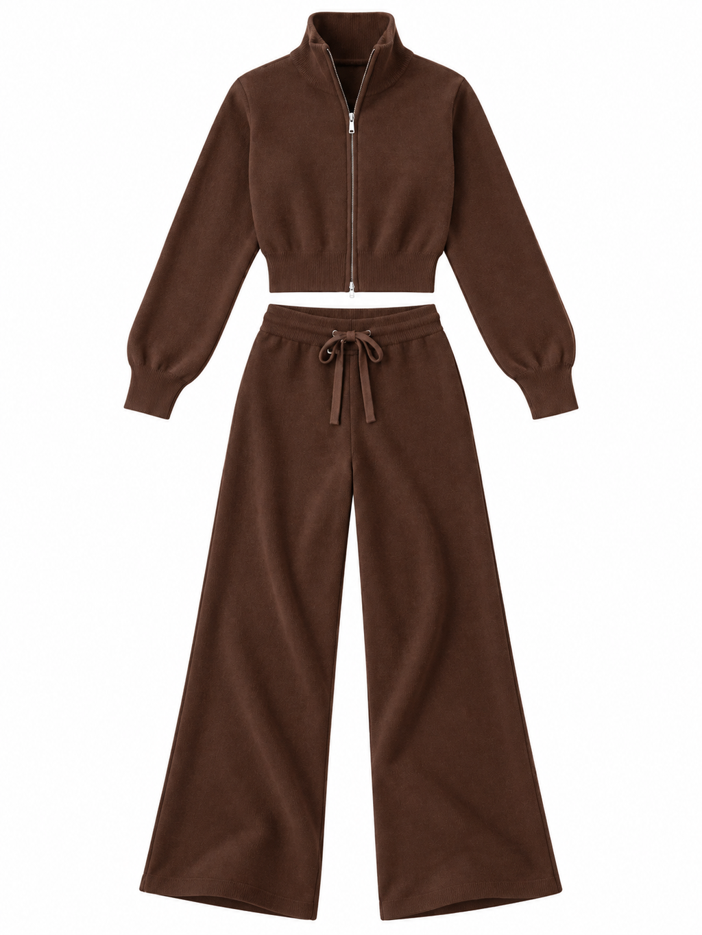 Conjunto de Punto con Cremallera y Pantalón Ancho para Mujer