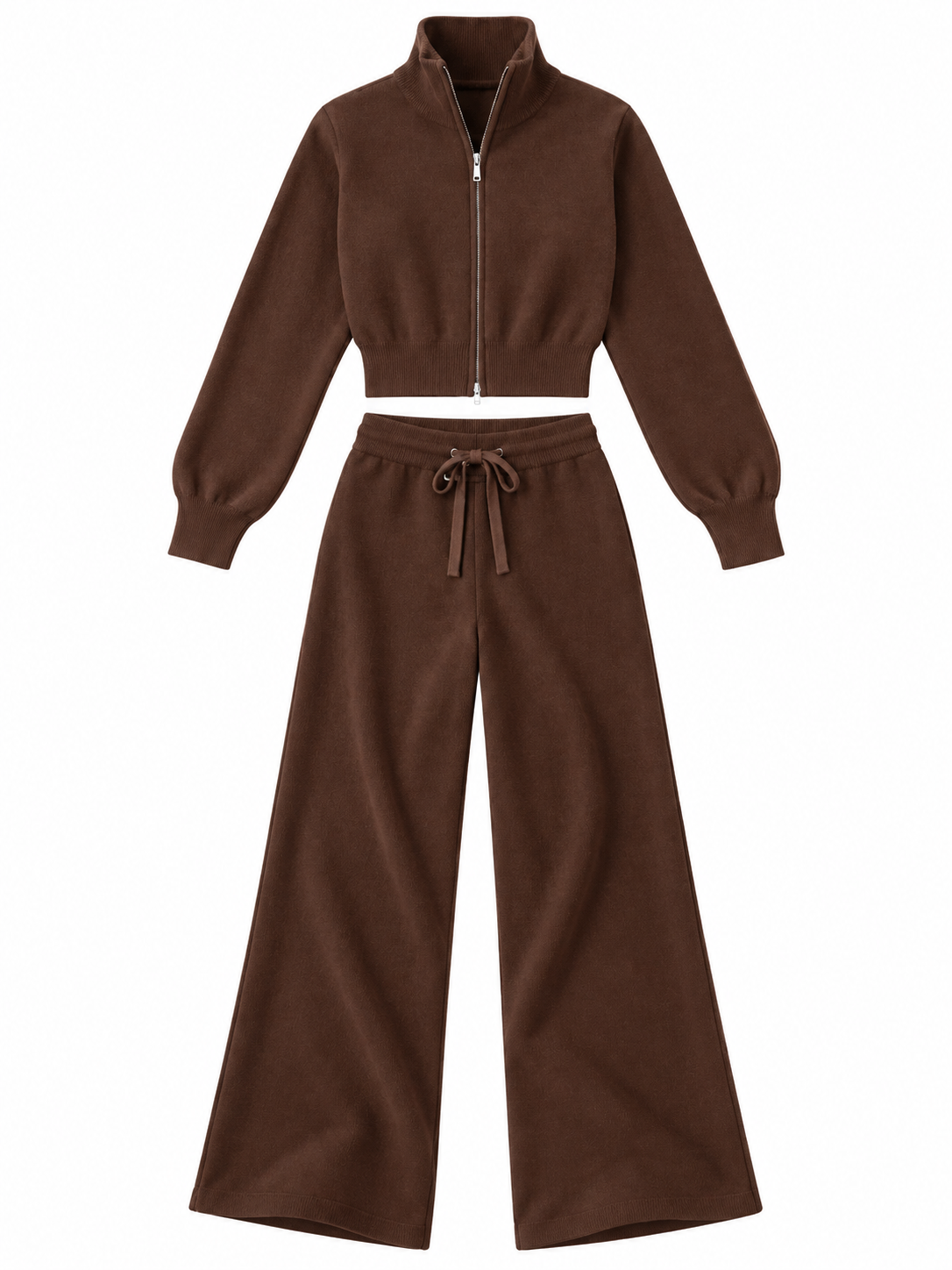Conjunto de Punto con Cremallera y Pantalón Ancho para Mujer
