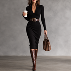 Irene | Vestido Midi de Canalé con Escote en V