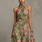 Jimena | Vestido Largo Halter con Estampado Floral