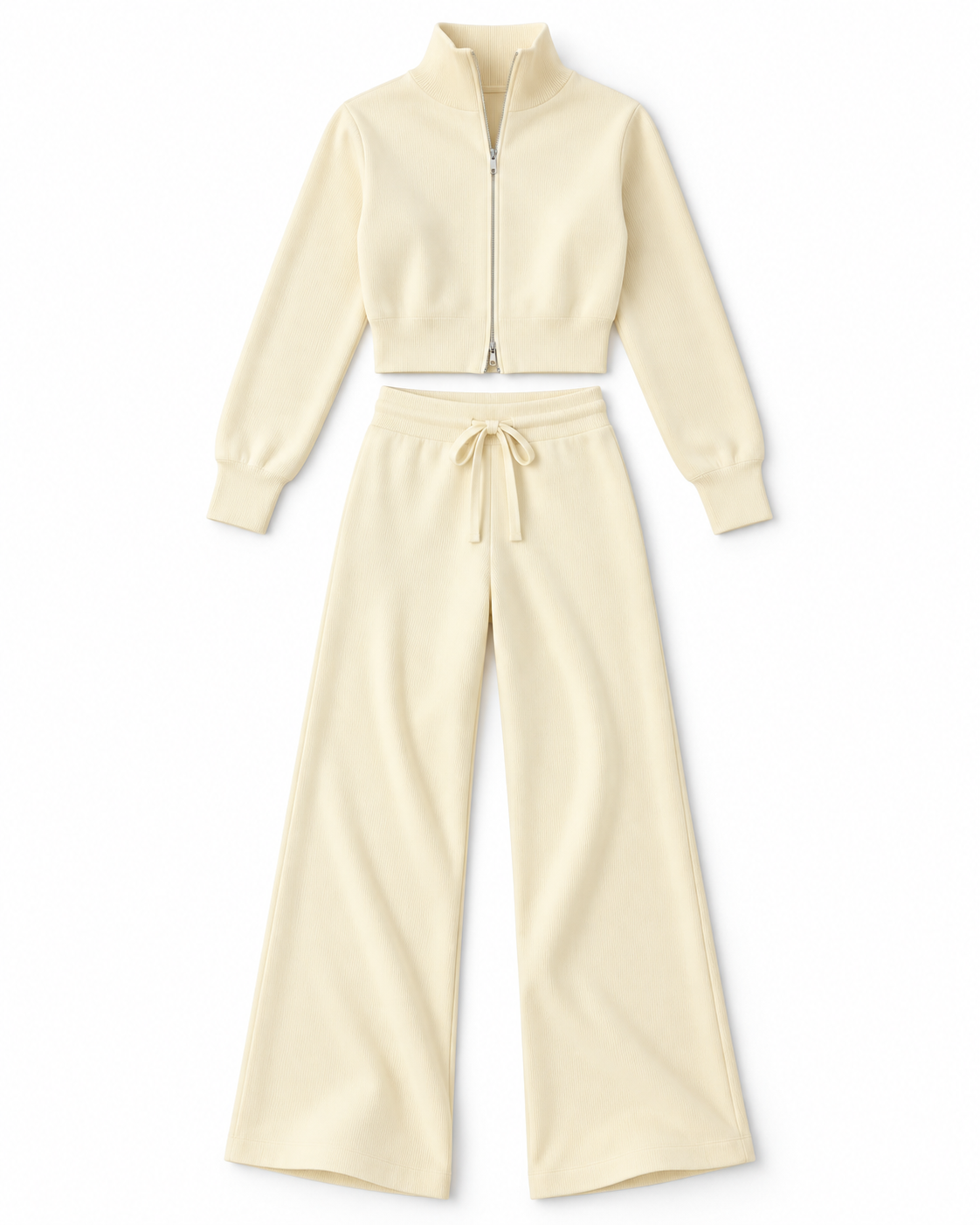 Conjunto de Punto con Cremallera y Pantalón Ancho para Mujer