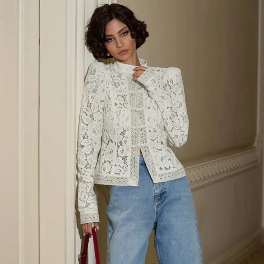 Valeria | Blusa de Encaje con Hombros Abullonados