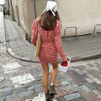 Candela | Vestido Corto Estampado con Escote en V y Mangas Abullonadas
