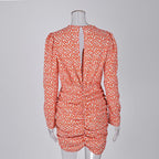 Candela | Vestido Corto Estampado con Escote en V y Mangas Abullonadas