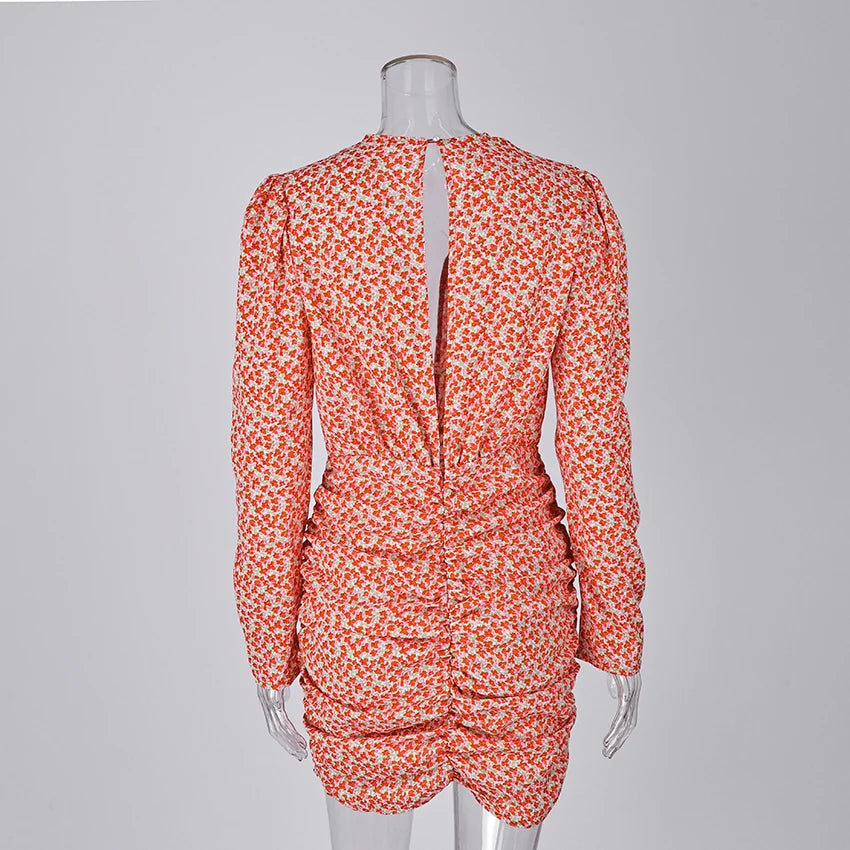 Candela | Vestido Corto Estampado con Escote en V y Mangas Abullonadas