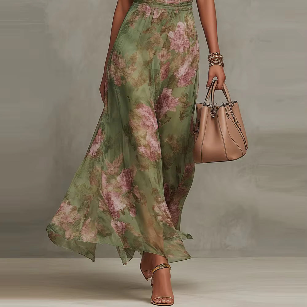 Jimena | Vestido Largo Halter con Estampado Floral
