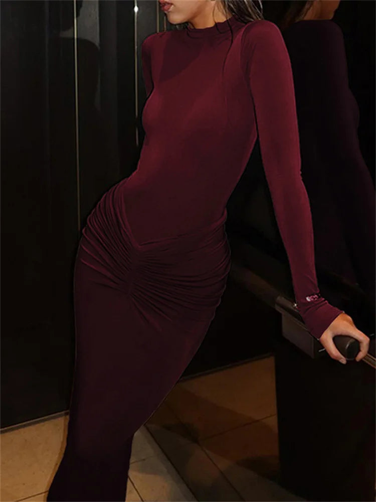 Vera | Vestido Largo Fruncido de Manga Larga