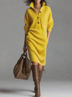 Aitana | Vestido Midi de Punto con Cuello Alto y Botones
