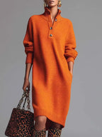 Aitana | Vestido Midi de Punto con Cuello Alto y Botones