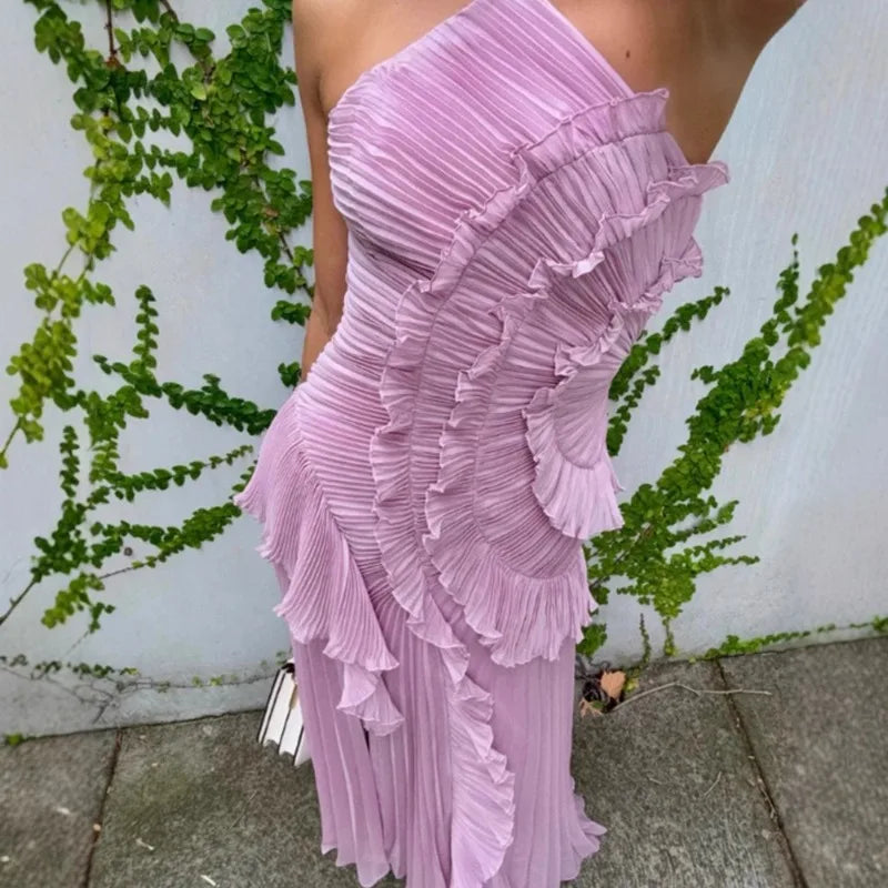 Ainhoa | Vestido Largo Halter con Volantes y Espalda Descubierta