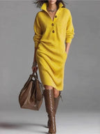 Aitana | Vestido Midi de Punto con Cuello Alto y Botones