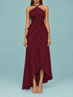 Ainhoa | Vestido Largo Halter con Volantes y Espalda Descubierta
