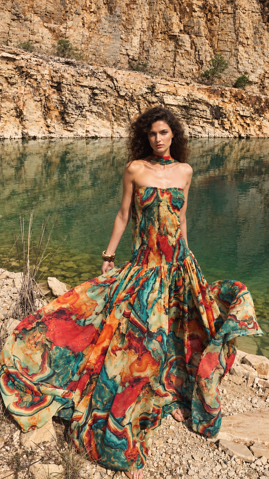 Mara | Vestido Largo Palabra de Honor Estampado