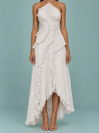 Ainhoa | Vestido Largo Halter con Volantes y Espalda Descubierta