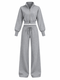 Conjunto de Punto con Cremallera y Pantalón Ancho para Mujer