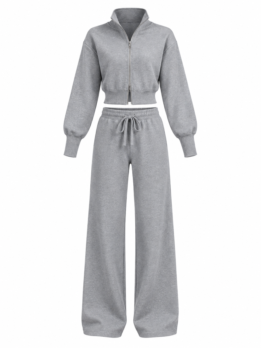 Conjunto de Punto con Cremallera y Pantalón Ancho para Mujer