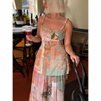 Noelia | Vestido Largo Plisado con Estampado Patchwork